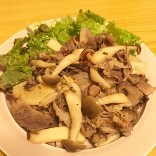 キノコたっぷり豚肉のポン酢炒め